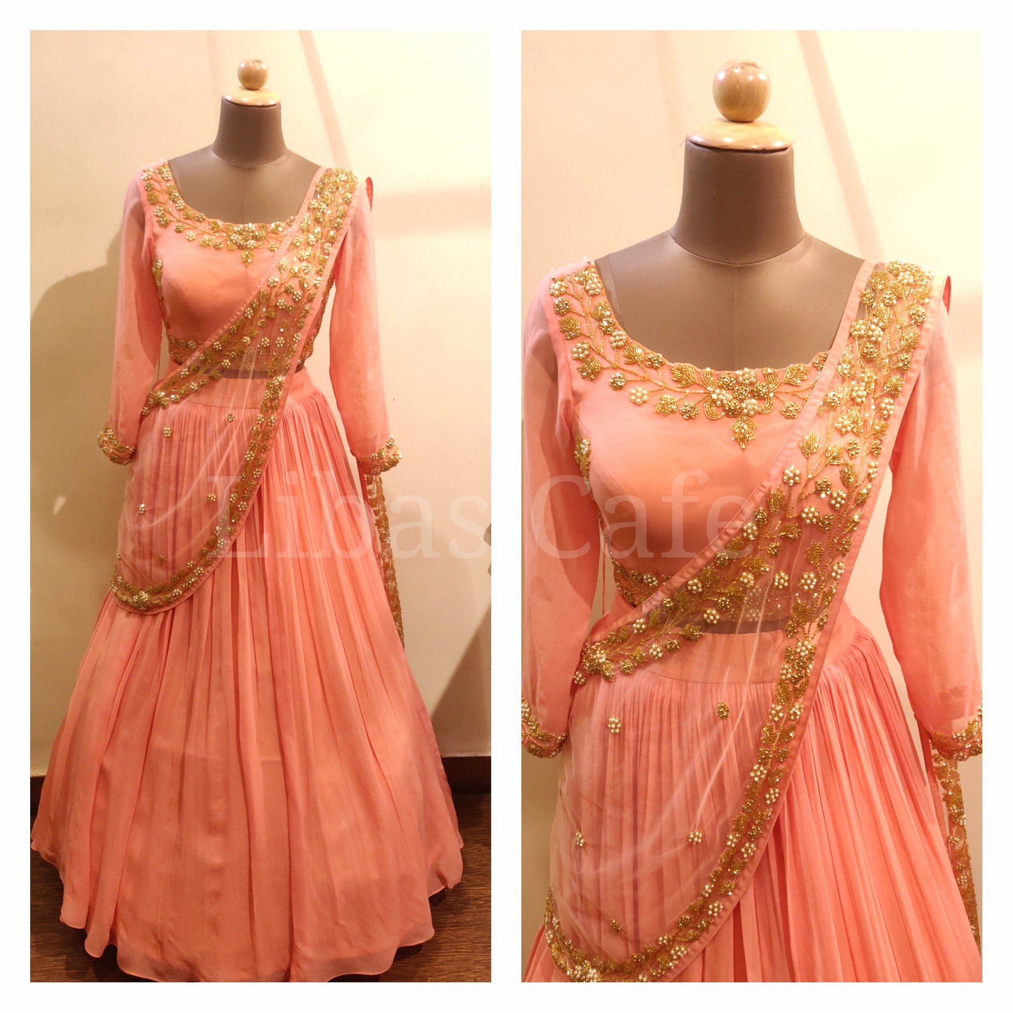 Peach Drape Dupatta Lehenga